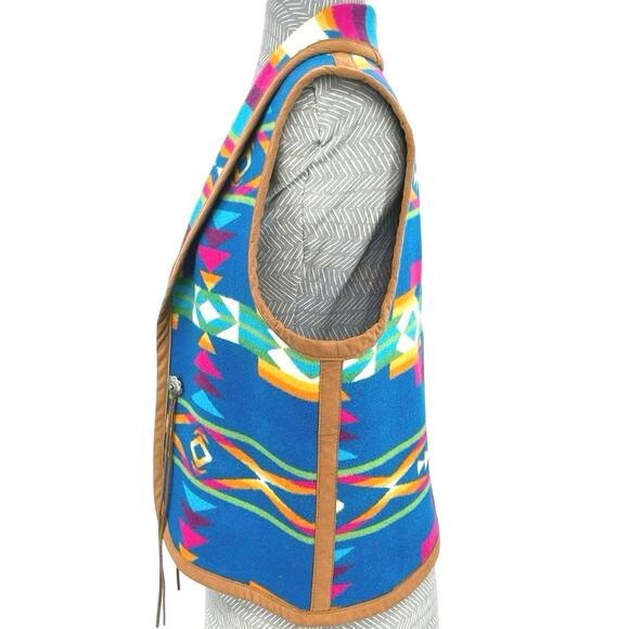 Pendleton Wool Vest Bright Blue Southwestern Rodeo Ranch Blanket Style Size M - Picture 6 of 13